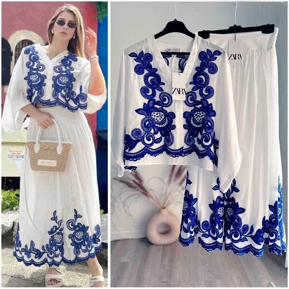 Zara Co-Ord Set Embroidered Blouse And Skirt - Picture 3 of 15